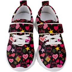 Multicolored Love Hearts Kiss Romantic Pattern Kids  Velcro Strap Shoes by uniart180623