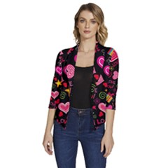 Multicolored Love Hearts Kiss Romantic Pattern Women s Draped Front 3/4 Sleeve Shawl Collar Jacket by uniart180623