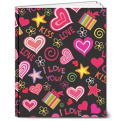 Multicolored Love Hearts Kiss Romantic Pattern 8  X 10  Hardcover Notebook by uniart180623