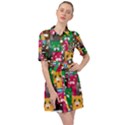 Cat Funny Colorful Pattern Belted Shirt Dress View1