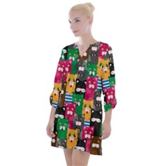 Cat Funny Colorful Pattern Open Neck Shift Dress by uniart180623