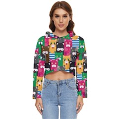 Cat Funny Colorful Pattern Women s Lightweight Cropped Hoodie by uniart180623