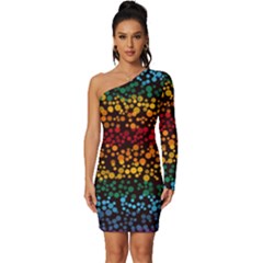 Patterns Rainbow Long Sleeve One Shoulder Mini Dress by uniart180623