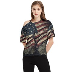 Flag Usa American Flag One Shoulder Cut Out Tee by uniart180623