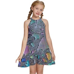 Glass Drops Rainbow Kids  Halter Collar Waist Tie Chiffon Dress by uniart180623