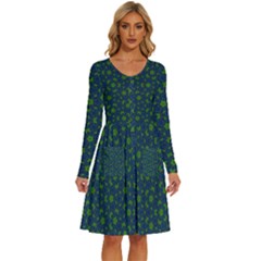 Green Patterns Lines Circles Texture Colorful Long Sleeve Dress With Pocket by uniart180623