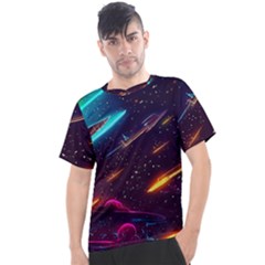 Night Sky Neon Spaceship Drawing Men s Sport Top by Ravend