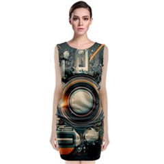 Technology Robot Internet Processor Sleeveless Velvet Midi Dress by Ravend