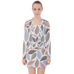 Leaves Pastel Background Nature V-neck Bodycon Long Sleeve Dress by Ravend