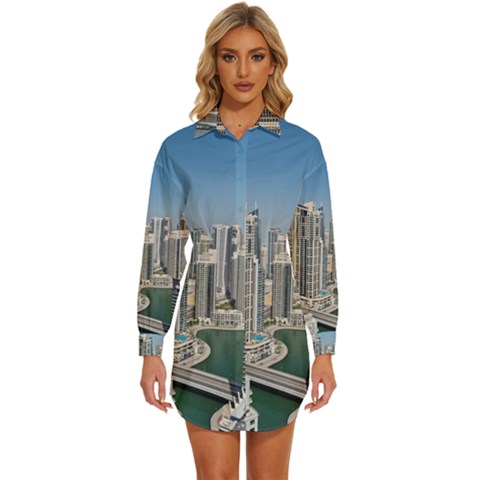 Building Sea Architecture Marina Womens Long Sleeve Shirt Dress by Ravend