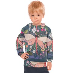 Bug Nature Flower Dragonfly Kids  Hooded Pullover by Ravend