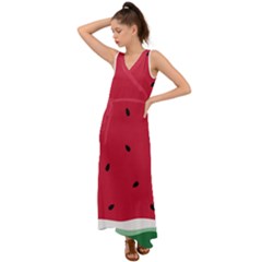 Minimalist Summer Watermelon Wallpaper V-neck Chiffon Maxi Dress by Ravend