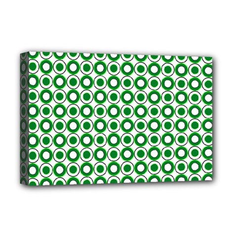 Mazipoodles Green White Donuts Polka Dot  Deluxe Canvas 18  X 12  (stretched) by Mazipoodles