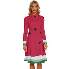 Minimalist Summer Watermelon Wallpaper Long Sleeve Shirt Collar A-line Dress by Ravend