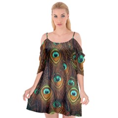 Peacock Feathers Cutout Spaghetti Strap Chiffon Dress by Ravend