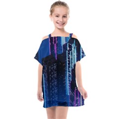 Night Music The City Neon Background Synth Retrowave Kids  One Piece Chiffon Dress by uniart180623