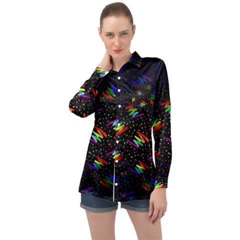 Rainbows Pixel Pattern Long Sleeve Satin Shirt by uniart180623