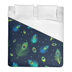 Blue Background Pattern Feather Peacock Duvet Cover (full/ Double Size) by uniart180623