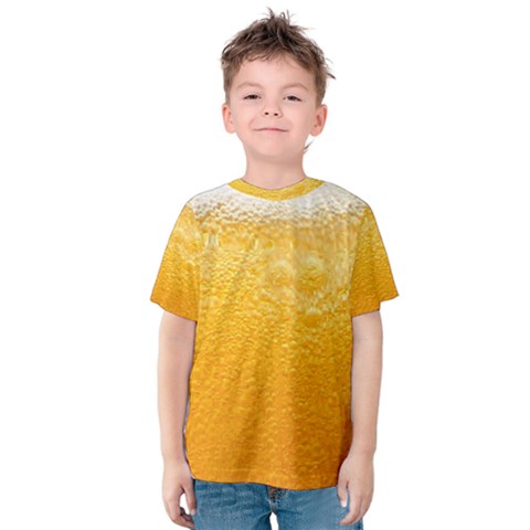 Texture Pattern Macro Glass Of Beer Foam White Yellow Kids  Cotton Tee by uniart180623