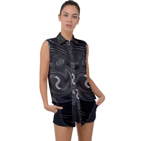 Abstract Mandala Twirl Sleeveless Chiffon Button Shirt by uniart180623