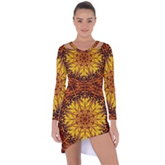 Abstract Gold Mandala Yellow Asymmetric Cut-out Shift Dress by uniart180623