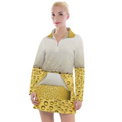 Texture Pattern Macro Glass Of Beer Foam White Yellow Art Women s Long Sleeve Casual Dress by uniart180623