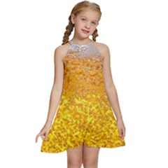 Texture Pattern Macro Glass Of Beer Foam White Yellow Bubble Kids  Halter Collar Waist Tie Chiffon Dress by uniart180623