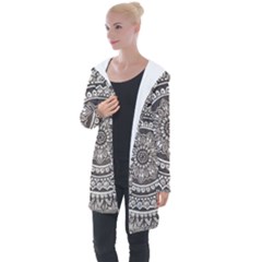 Mandala Circles Drawing Pattern Longline Hooded Cardigan by uniart180623