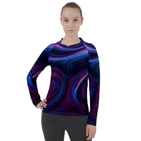 Purple Blue Swirl Abstract Women s Pique Long Sleeve Tee by uniart180623