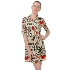 Love Abstract Background Textures Creative Grunge Belted Shirt Dress by uniart180623