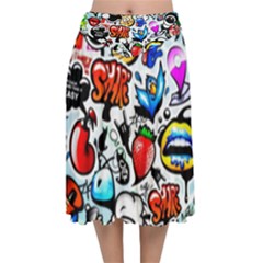 Graffiti Art Cartoon Comic Velvet Flared Midi Skirt by uniart180623