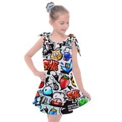 Graffiti Art Cartoon Comic Kids  Tie Up Tunic Dress by uniart180623