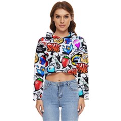 Graffiti Art Cartoon Comic Women s Lightweight Cropped Hoodie by uniart180623