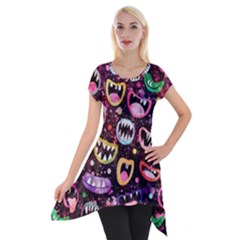 Funny Monster Mouths Short Sleeve Side Drop Tunic by uniart180623