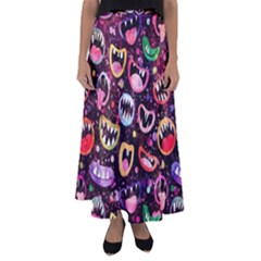 Funny Monster Mouths Flared Maxi Skirt by uniart180623