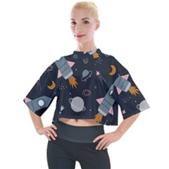 Space Background Illustration With Stars And Rocket Seamless Vector Pattern Mock Neck Tee by uniart180623