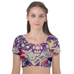 Retro Cartoon Titty Parody Velvet Short Sleeve Crop Top  by uniart180623