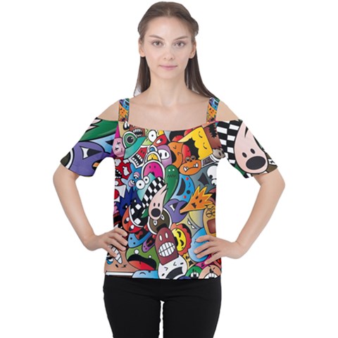 Cartoon Explosion Cartoon Characters Funny Cutout Shoulder Tee by uniart180623