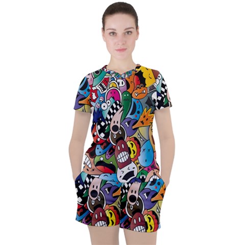 Cartoon Explosion Cartoon Characters Funny Women s Tee And Shorts Set by uniart180623