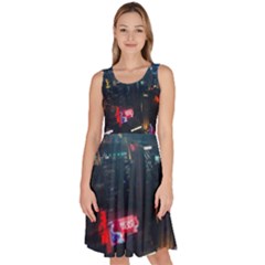 Cityscape Digital Art Knee Length Skater Dress With Pockets by uniart180623