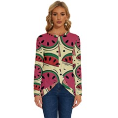 Watermelon Pattern Slices Fruit Long Sleeve Crew Neck Pullover Top by uniart180623