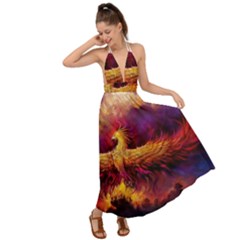 Phoenix Bird Backless Maxi Beach Dress by uniart180623