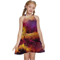 Phoenix Bird Kids  Halter Collar Waist Tie Chiffon Dress by uniart180623