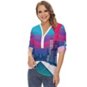 Retro Cityscape Artist Artwork Digital Art Zip Up Long Sleeve Blouse View2