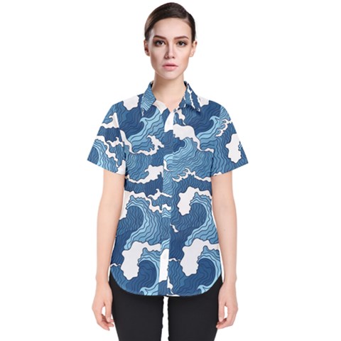 Waves Aesthetics Illustration Japanese Women s Short Sleeve Shirt by uniart180623