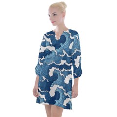 Waves Aesthetics Illustration Japanese Open Neck Shift Dress by uniart180623