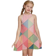 Background Geometric Triangle Kids  Halter Collar Waist Tie Chiffon Dress by uniart180623