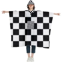 Black White Checker Pattern Checkerboard Women s Hooded Rain Ponchos by uniart180623