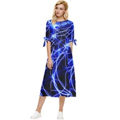 Lines Flash Light Mystical Fantasy Bow Sleeve Chiffon Midi Dress by Dutashop