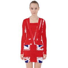 Union Jack London Flag Uk V-neck Bodycon Long Sleeve Dress by Celenk